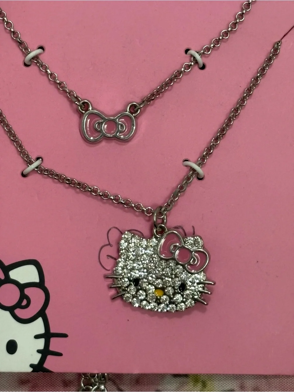 Hello Kitty Kids Silver-Tone Sparkle Necklace Set. Jacmel Jewelry. New